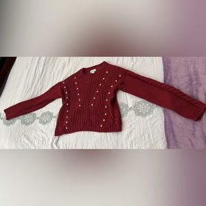 Red Sweater with pearls